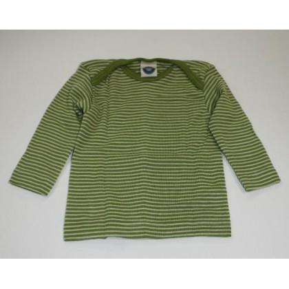 Футболка с длинным рукавом из шелко-шерсти Cosilana зеленая в белую полоску