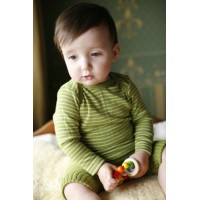 Боди из шелко-шерсти Cosilana зеленый в белую полоску