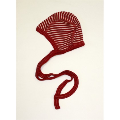 Чепчик из шелко-шерсти Cosilana красный в белую полоску 