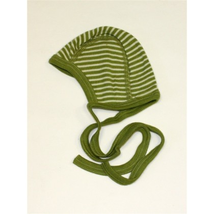 Чепчик из шелко-шерсти Cosilana зеленый в белую полоску 