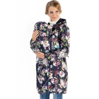 Демисезонная слингокуртка 3 в 1 I LOVE MUM "ВУАЛЯ", цветы на темно-синем