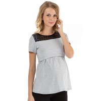 Футболка для беременных и кормящих I Love Mum "Вайди", меланж/черный