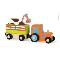 Набор "Трактор с прицепом и корова" Janod