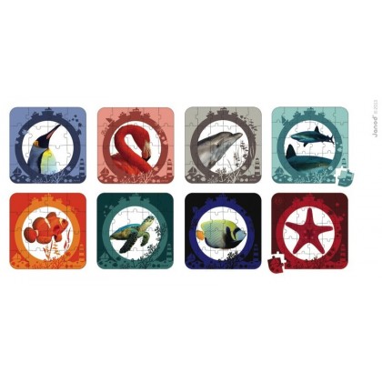 Пазл двухсторонний "Обитатели моря", 16-20-24-30 эл. Janod