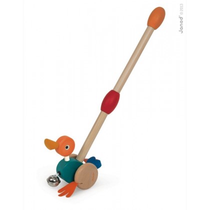 Каталка с ручкой "Уточка с колокольчиком" Janod