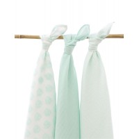 Комплект муслиновых пеленок Jollein 115х115 см Owl mint, 3 шт