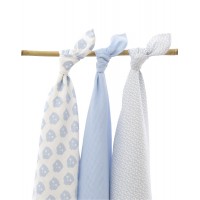 Комплект муслиновых пеленок Jollein 115х115 см Owl blue , 3 шт