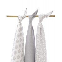 Комплект муслиновых пеленок Jollein 115х115 см Owl grey , 3 шт