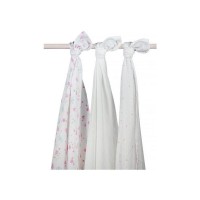 Комплект муслиновых пеленок Jollein 115х115 см Розовые цветы, 3 шт