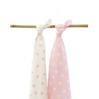 Комплект пеленок Jollein 115х115 см Hearts pink, 2 шт (фланель муслин)