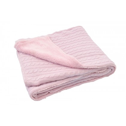 Вязаный плед (косичка) с мехом Jollein 75х100 см, цвет светло-розовый