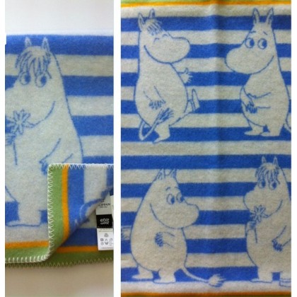 Одеяло-плед из эко-шерсти Klippan "Муми-тролли" голубое 65х90 см