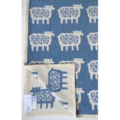 Одеяло-плед из хлопка Klippan "Барашки" голубое (90х140 см)