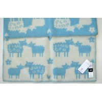 Одеяло-плед из эко-шерсти "Овечки" 65х90 Klippan Голубое