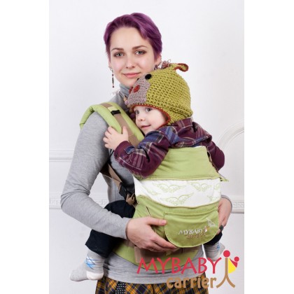 Слинг-рюкзак MY Baby Carrier Салатовый с вышивкой "Птицы"