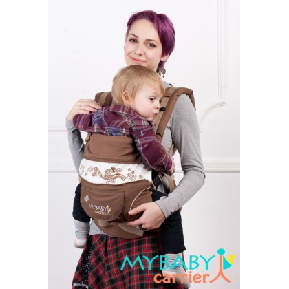 Слинг-рюкзак MY Baby Carrier Шоколадный с вышивкой "Бабочка"