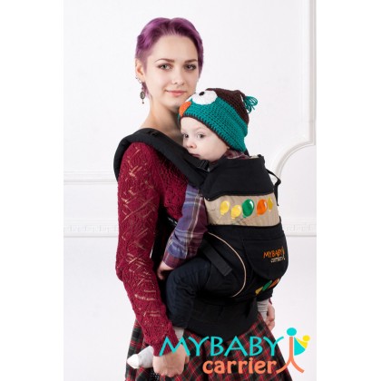 Слинг-рюкзак MY Baby Carrier Черный с вышивкой "Шарики" (зеленые)