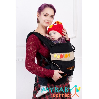 Слинг-рюкзак MY Baby Carrier Черный с вышивкой "Шарики" (красные)