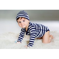 Боди из шерсти мериноса в синюю полоску Merri Merini