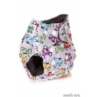 Многоразовый угольный подгузник Mum's Era "Мопеды", мокко