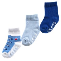 Носочки со стопперами "Туфелька", 3 пары (голубые)