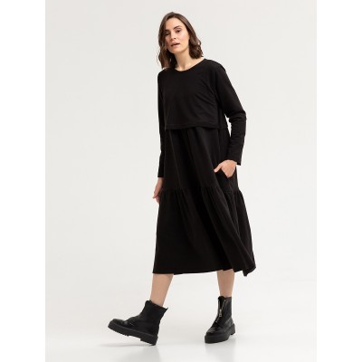 Платье для беременных и кормящих "Ярусное", цвет черный