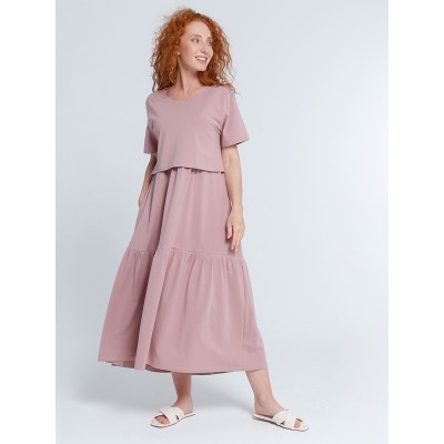 Платье летнее для беременных и кормящих "Ярусное", цвет пудра