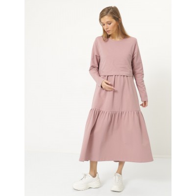 Платье для беременных и кормящих "Ярусное", цвет пудра