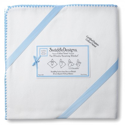 Пеленка из органического хлопка SwaddleDesigns "Белая с кантом"