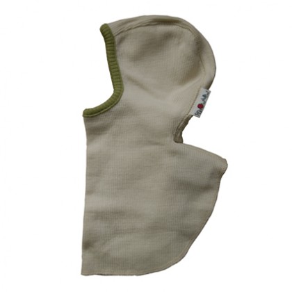 Шлемик из шерстяного трикотажа Натуральный/Зел. кант ManyMonths