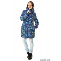 Слингокуртка зимняя Mum's Era "ГЕРДА", цвет индиго/цветы